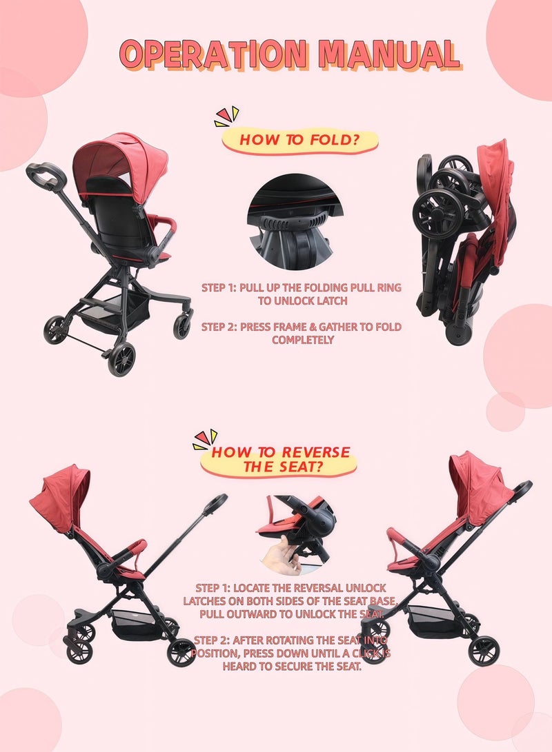 Two-way Foldable Ultra Lightweight Travel Stroller with Multi Position Reclining Seat Adjustable Canopy Foldable Storage Basket Foldable Gear for Airplane NO.1101 - Image 4